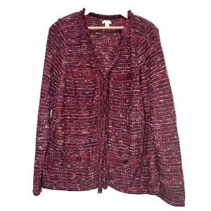 J. Jill Large Colorful Hook & Eye Cardigan Jacket Faux Pockets Shoulder Pads